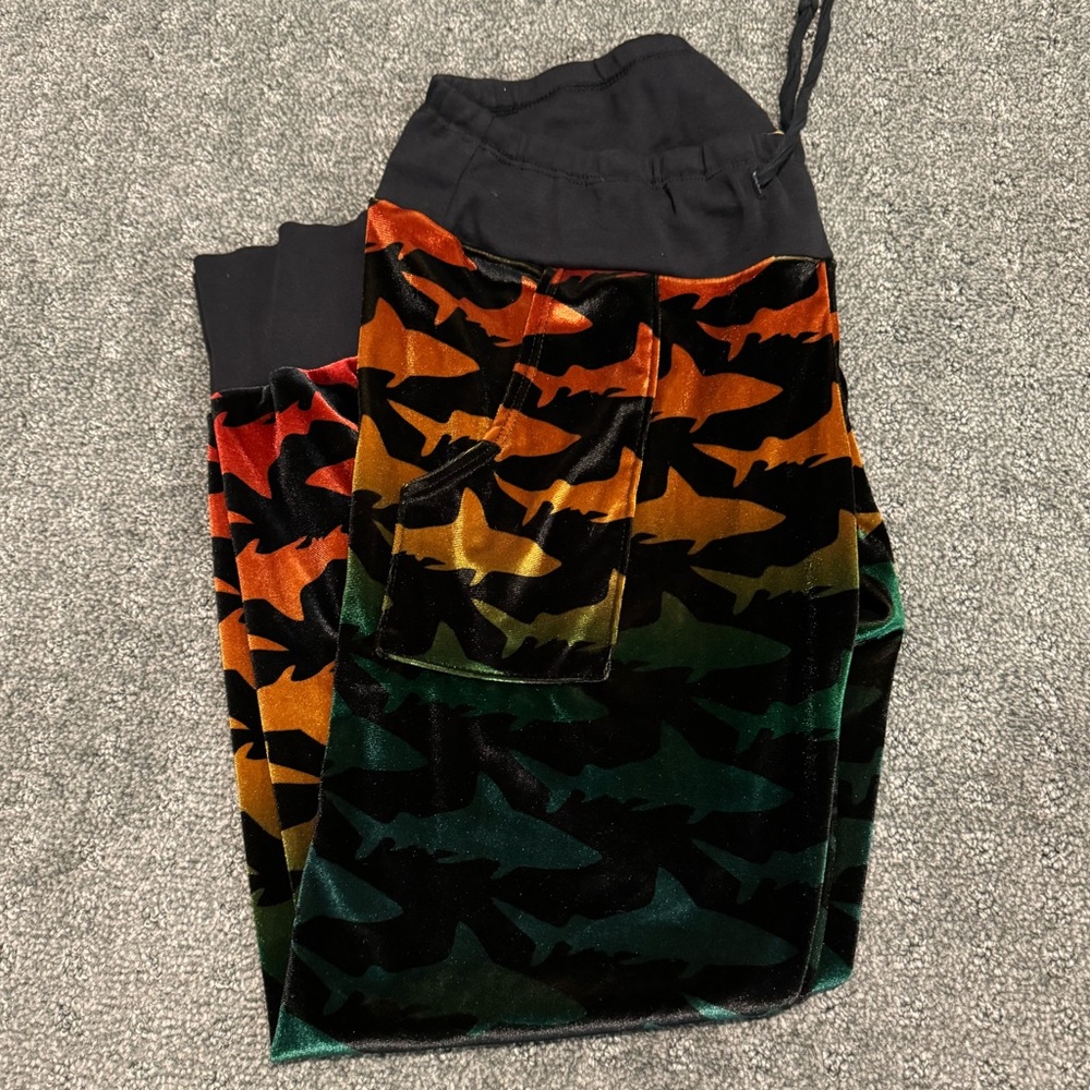 Rare Aviator Nation black rainbow velour shark pants small